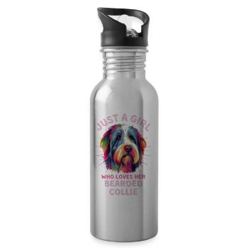 Bearded Collie Lovers Colorful Bearded Collie Kun - Water bottle with straw - silver - Right