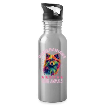 Zwergspitz Liebhaber Bunter Zwergspitz Kunst - Trinkflasche mit integriertem Trinkhalm - Lightsilver - Rechts