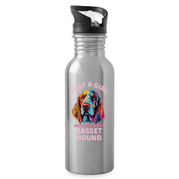 Basset Hound Lovers Colorful Basset Hound Art - Water bottle with straw - silver - Right