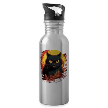 Katze Zerstört Großstadt Wütend Böse Kunst Modern - Trinkflasche mit integriertem Trinkhalm - Lightsilver - Rechts