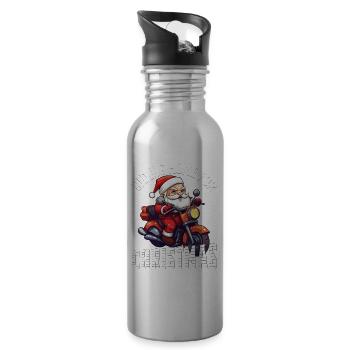 Santa Claus Motorcycle Sunglasses Christmas - Water bottle with straw - silver - Right