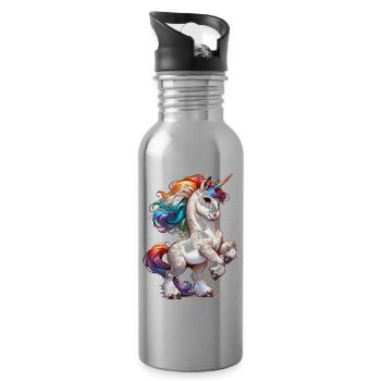 Chic unicorn with blue eyes - Water bottle with straw - silver - Right