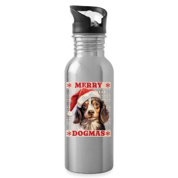 Chien Noël Joyeux Dogmes Père Noël Chapeau Laid - Gourde avec paille intégrée - argent clair - Droite