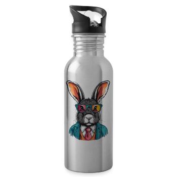 Bunny in Suit - Water bottle with straw - silver - Right