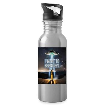 jeu de mots sur la bière d’enlèvement extraterrestre Je veux beerlieve - Gourde avec paille intégrée - argent clair - Droite