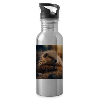 Cute animals doing hibernation – marmot - Water bottle with straw - silver - Right