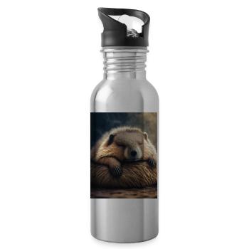 Cute animals doing hibernation – marmot - Water bottle with straw - silver - Right