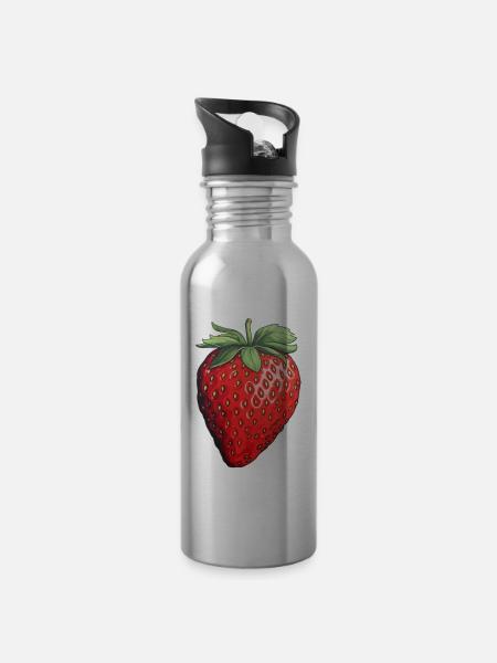 Fraise simple - Gourde avec paille intégrée - argent clair