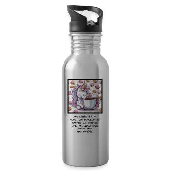 Das Leben ist zu kurz für schlechten Kaffee - Trinkflasche mit integriertem Trinkhalm - Lightsilver - Rechts