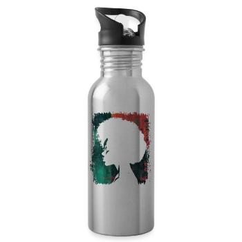 Woman Afro African American African Head Retro - Water bottle with straw - silver - Right