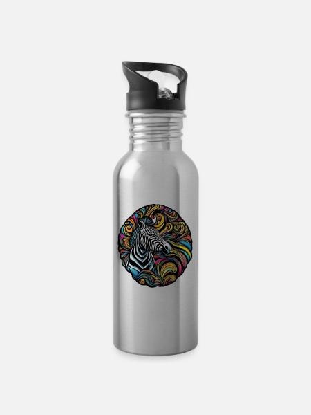 Zebra mit weißem Rand - Trinkflasche mit integriertem Trinkhalm - Lightsilver