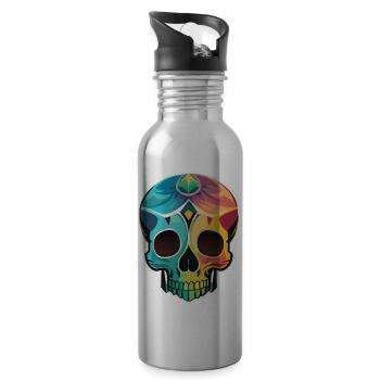 Calavera - Crâne coloré - Art Design - Gourde avec paille intégrée - argent clair - Droite