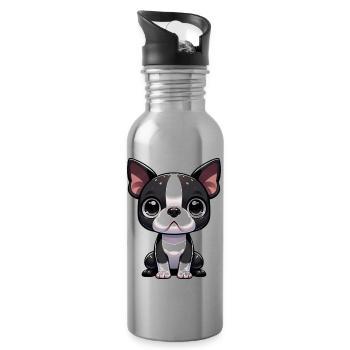 Digitale Illustration des süßen Boston Terrier Hundes - Trinkflasche mit integriertem Trinkhalm - Lightsilver - Rechts