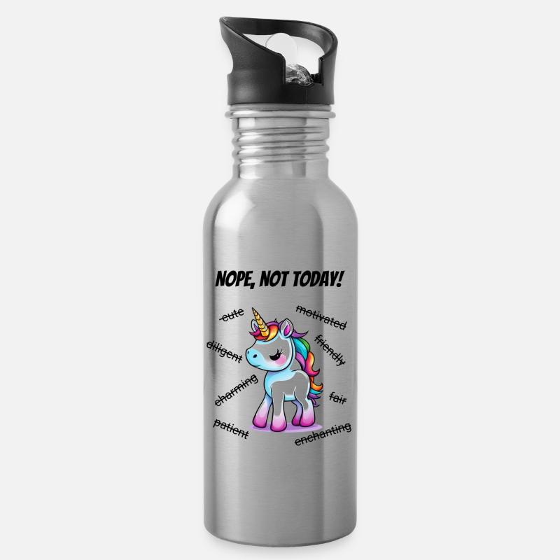 Nope not today - unicorn (black) - Trinkflasche mit integriertem Trinkhalm - Lightsilver