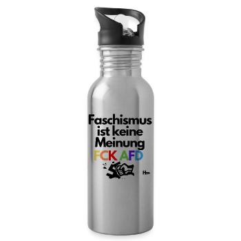 Faschismus ist keine Meinung - Trinkflasche mit integriertem Trinkhalm - Lightsilver - Rechts