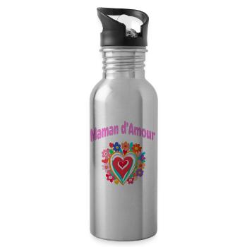Maman d Amour message d'amour rose pour les mères - Gourde avec paille intégrée - argent clair - Droite