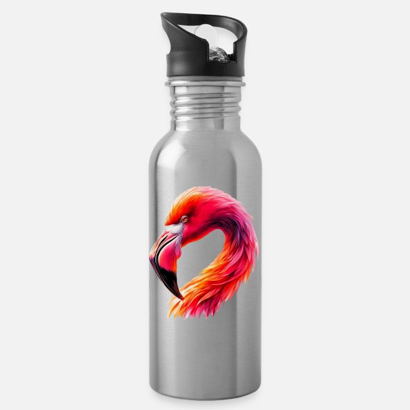 Flamingo - Trinkflasche mit integriertem Trinkhalm - Lightsilver