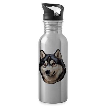 Siberian Husky Head - Water bottle with straw - silver - Right