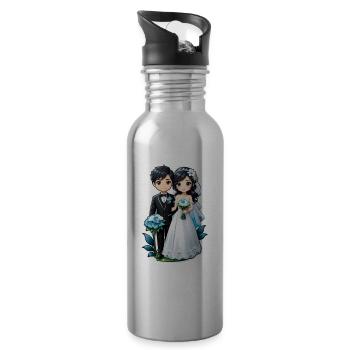 Just Married - Zur Hochzeit - Trinkflasche mit integriertem Trinkhalm - Lightsilver - Rechts