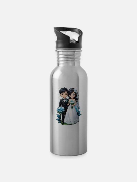 just married - pour mariage - Gourde avec paille intégrée - argent clair