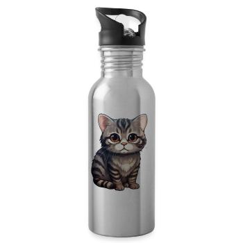 British Shorthair Cat - Water bottle with straw - silver - Right