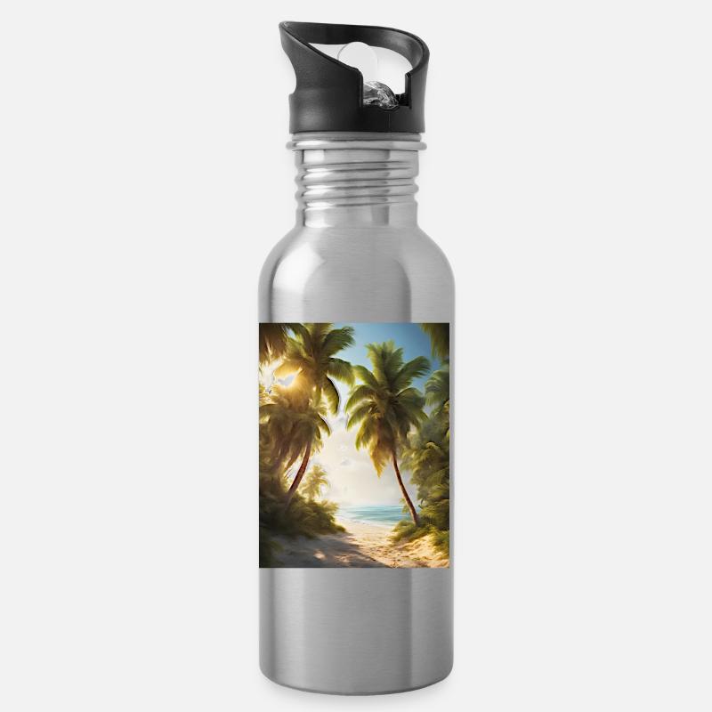 Plage d’été - Gourde avec paille intégrée - argent clair