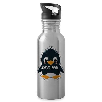 An adorable penguin to save - Water bottle with straw - silver - Right