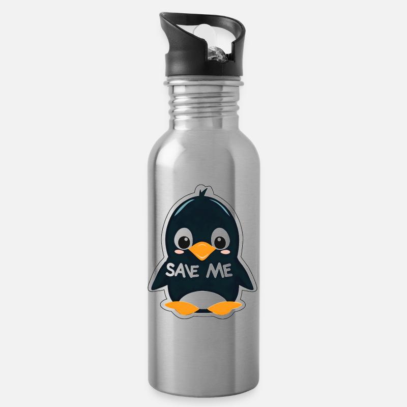Un adorable pingouin à sauver - Gourde avec paille intégrée - argent clair