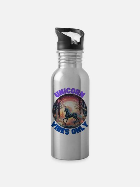 Licorne6 - Gourde avec paille intégrée - argent clair