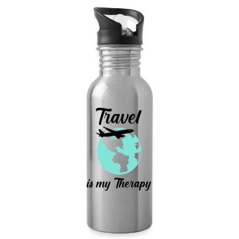 travel is my therapy - Water bottle with straw - silver - Right