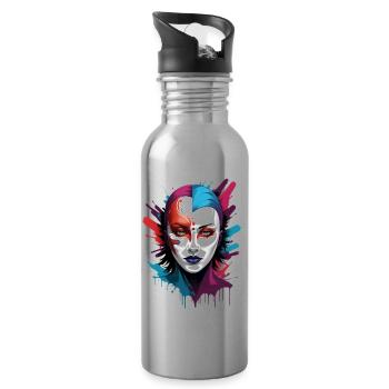 "Chromatic Chic: The Colorful Mask Wearer" - Water bottle with straw - silver - Right