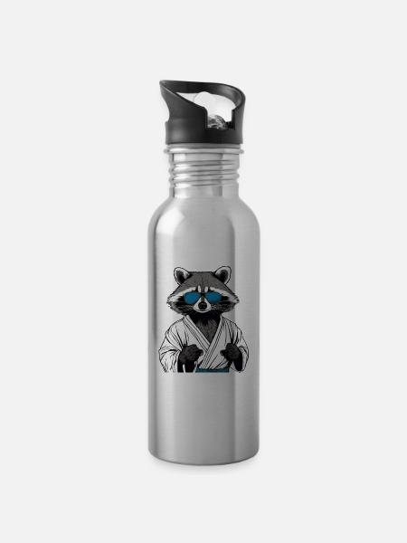 Waschbär Kampfsport Karate Judo MMA Geschenkidee - Trinkflasche mit integriertem Trinkhalm - Lightsilver