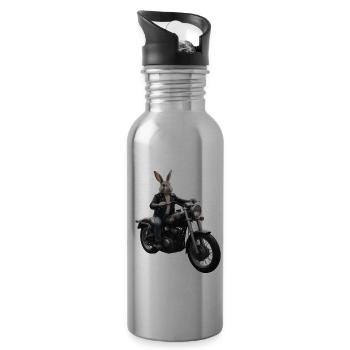 Biker Hase - Trinkflasche mit integriertem Trinkhalm - Lightsilver - Rechts
