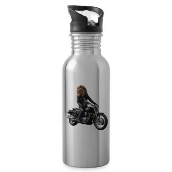 Lion motard - Gourde avec paille intégrée - argent clair - Droite