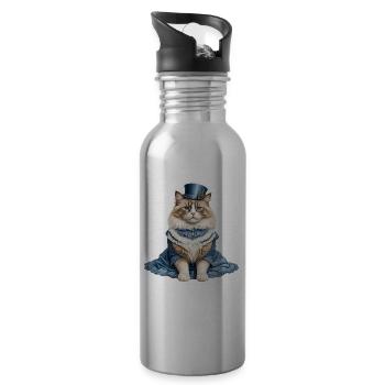 Beautiful lady cat - Water bottle with straw - silver - Right