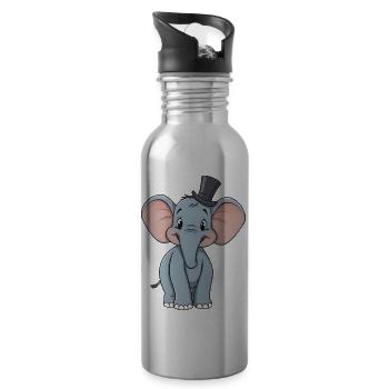Adorable blue comic elephant With hat - Water bottle with straw - silver - Right