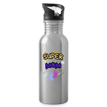 Super Mom - Liebevolle Mutter mit Baby Icons - Trinkflasche mit integriertem Trinkhalm - Lightsilver - Rechts