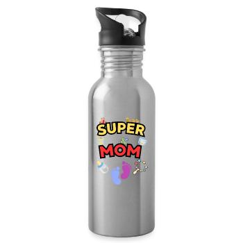 Super Mom - Liebevolle Mama mit süßen Baby-Icons - Trinkflasche mit integriertem Trinkhalm - Lightsilver - Rechts