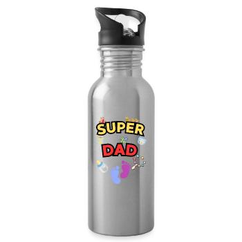Super Dad - Stolzer Vater mit süßen Baby-Icons - Trinkflasche mit integriertem Trinkhalm - Lightsilver - Rechts