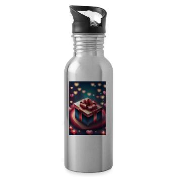 A gift and a lot of hearts - Water bottle with straw - silver - Right