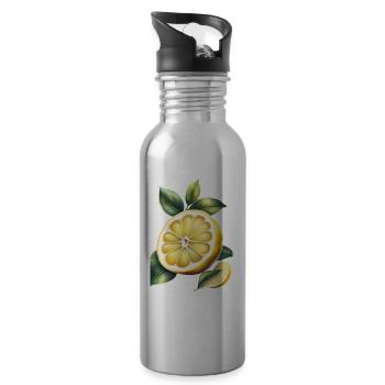 Ein gelbes Zitronen-T-Shirt-Design - Trinkflasche mit integriertem Trinkhalm - Lightsilver - Rechts