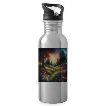 Wonderful forest graphic design - Water bottle with straw - silver - Right