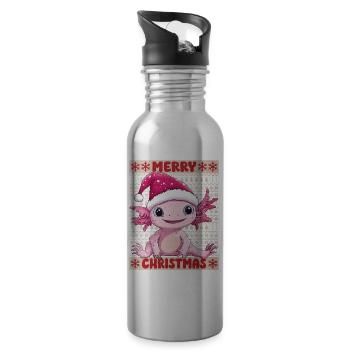 Axolotl Ugly Christmas Christmas Cute - Water bottle with straw - silver - Right