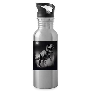 Black and white T-rex - Water bottle with straw - silver - Right