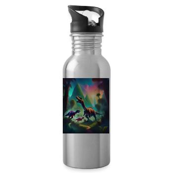 Colorful graphic dinosaurs t-shirt design - Water bottle with straw - silver - Right