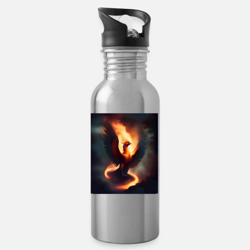 Episches Feuer Phönix - Trinkflasche mit integriertem Trinkhalm - Lightsilver