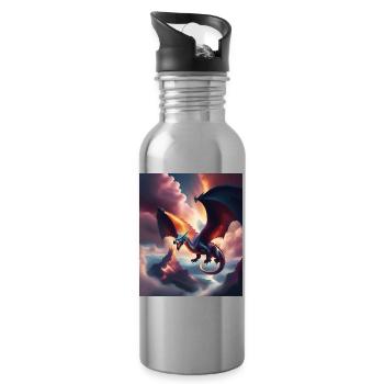 Dragon flying over the mountains - Water bottle with straw - silver - Right