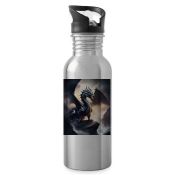 dark shadow dragon - Water bottle with straw - silver - Right