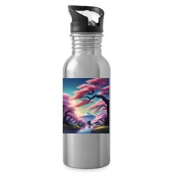 Fuji mountain in Japan - Water bottle with straw - silver - Right