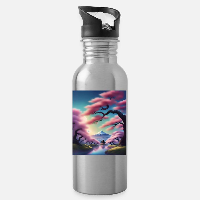 Fuji-Berg in Japan - Trinkflasche mit integriertem Trinkhalm - Lightsilver